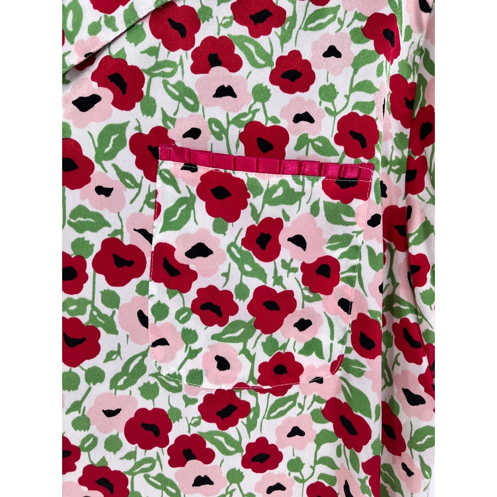 CABERNET Pajama Set Womens M Pink Floral Satin Short Sleeve Button Up Pants - Picture 15 of 16